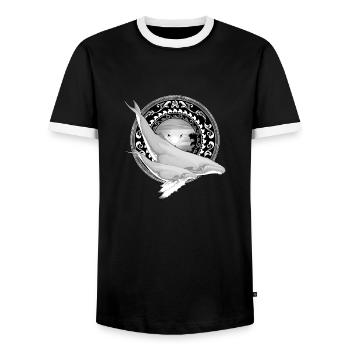 Humpback Whale Hawaiian - Men's Ringer Shirt - black/white - Front - AI Model Female 172 light (172cm) & AI Model Male 178 light (178cm)
