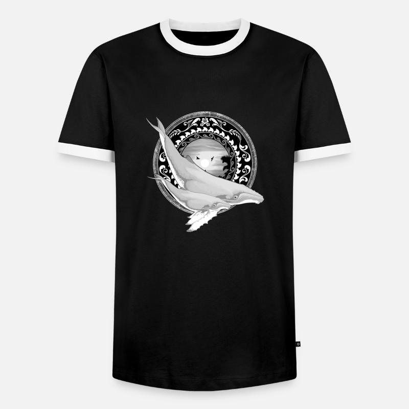 Buckelwal Hawaiianisch - Männer Kontrast-T-Shirt - Schwarz/Weiß