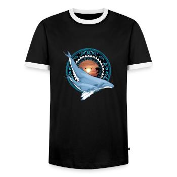 Humpback Whale Hawaiian - Men's Ringer Shirt - black/white - Front - AI Model Female 172 light (172cm) & AI Model Male 178 light (178cm)