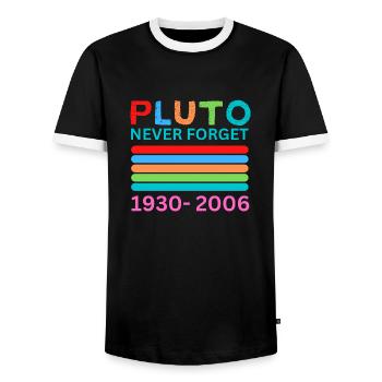Pluto Never Forget Retro Space Science Pluto Desig - Men's Ringer Shirt - black/white - Front - AI Model Female 172 light (172cm) & AI Model Male 178 light (178cm)