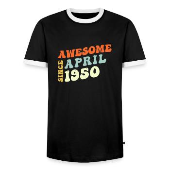 Groovy 73 Jahre alt genial seit April 1950 73. - Männer Kontrast-T-Shirt - Schwarz/Weiß - Vorne - AI Model Female 172 light (172cm) & AI Model Male 178 light (178cm)