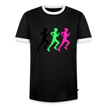 woman running - Men's Ringer Shirt - black/white - Front - AI Model Female 172 light (172cm) & AI Model Male 178 light (178cm)