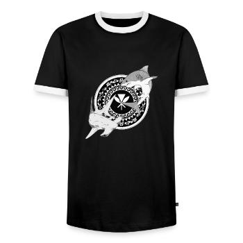 Kanaka Maoli Hammerhai Weißer Hai - Männer Kontrast-T-Shirt - Schwarz/Weiß - Vorne - AI Model Female 172 light (172cm) & AI Model Male 178 light (178cm)