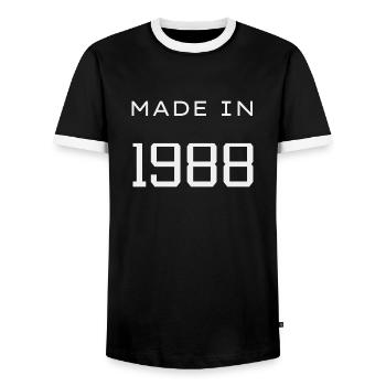 Made in 1988 Year Birthday Day - Men's Ringer Shirt - black/white - Front - AI Model Female 172 light (172cm) & AI Model Male 178 light (178cm)