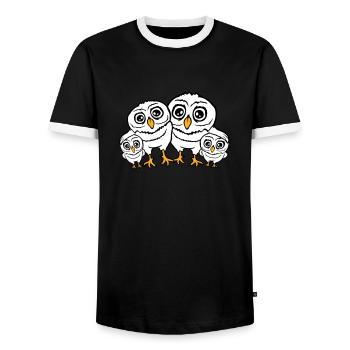 4 Eulen Papa Mama Kind Baby Familie Mutter Vater - Männer Kontrast-T-Shirt - Schwarz/Weiß - Vorne - AI Model Female 172 light (172cm) & AI Model Male 178 light (178cm)