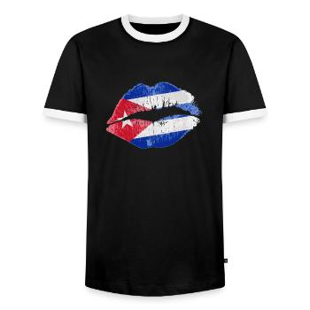 Kiss (Cuba) - Men's Ringer Shirt - black/white - Front - AI Model Female 172 light (172cm) & AI Model Male 178 light (178cm)