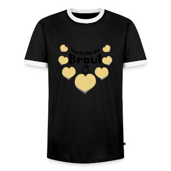 JGA lustiger Spruch Partyspiel beschrifte d. Braut - Männer Kontrast-T-Shirt - Schwarz/Weiß - Vorne - AI Model Female 172 light (172cm) & AI Model Male 178 light (178cm)