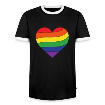 Regenbogen Herz | Pride - Männer Kontrast-T-Shirt - Schwarz/Weiß - Vorne - AI Model Female 172 light (172cm) & AI Model Male 178 light (178cm)