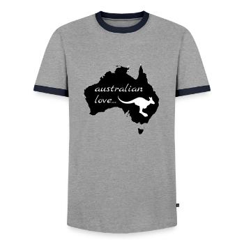 Australian Love Kangaroo - Men's Ringer Shirt - grey/navy  - Front - AI Model Female 172 light (172cm) & AI Model Male 178 light (178cm)