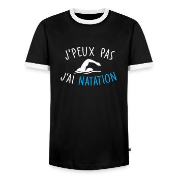 je peux pas j'ai natation - T-shirt contrasté Homme - noir/blanc - Devant - AI Model Female 172 light (172cm) & AI Model Male 178 light (178cm)