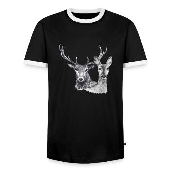Cerfs et biches - T-shirt contrasté Homme - noir/blanc - Devant - AI Model Female 172 light (172cm) & AI Model Male 178 light (178cm)