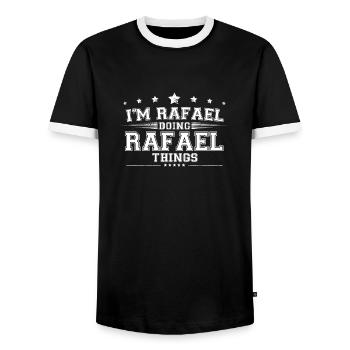 Rafael - Men's Ringer Shirt - black/white - Front - AI Model Female 172 light (172cm) & AI Model Male 178 light (178cm)
