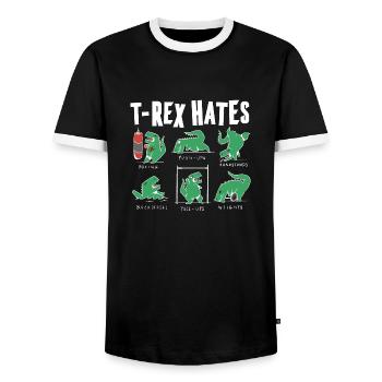 Funny T Rex Hates Boxing, Push UP, Pull ups - Men's Ringer Shirt - black/white - Front - AI Model Female 172 light (172cm) & AI Model Male 178 light (178cm)