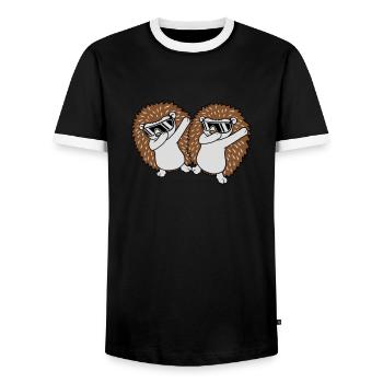 2 amis hérissons dabbing - T-shirt contrasté Homme - noir/blanc - Devant - AI Model Female 172 light (172cm) & AI Model Male 178 light (178cm)
