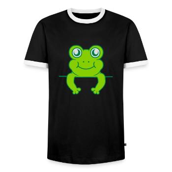 Shield Wall Frog Comic - Men's Ringer Shirt - black/white - Front - AI Model Female 172 light (172cm) & AI Model Male 178 light (178cm)