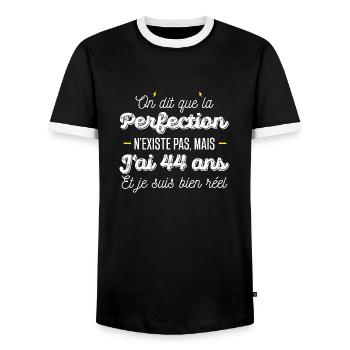 44 ans de perfection / cadeau anniversaire 44 ans - T-shirt contrasté Homme - noir/blanc - Devant - AI Model Female 172 light (172cm) & AI Model Male 178 light (178cm)