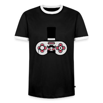 Gentlemen old controller retro - Men's Ringer Shirt - black/white - Front - AI Model Female 172 light (172cm) & AI Model Male 178 light (178cm)