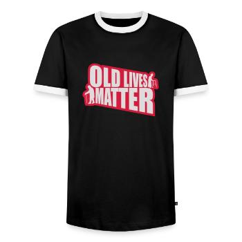 old lives matter quote - Men's Ringer Shirt - black/white - Front - AI Model Female 172 light (172cm) & AI Model Male 178 light (178cm)