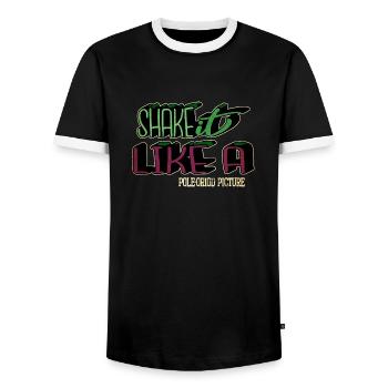 Computer Dino awkward present couples dinosaurs - Men's Ringer Shirt - black/white - Front - AI Model Female 172 light (172cm) & AI Model Male 178 light (178cm)