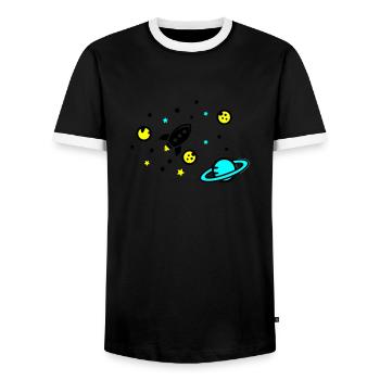 Universe - Men's Ringer Shirt - black/white - Front - AI Model Female 172 light (172cm) & AI Model Male 178 light (178cm)