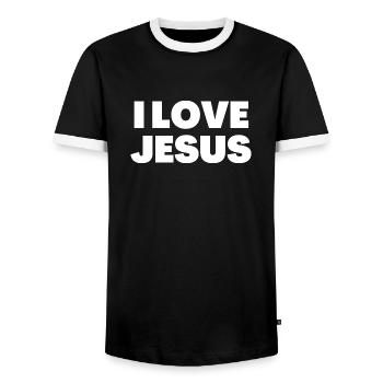 J’aime Jésus - Citations chrétiennes - T-shirt contrasté Homme - noir/blanc - Devant - AI Model Female 172 light (172cm) & AI Model Male 178 light (178cm)