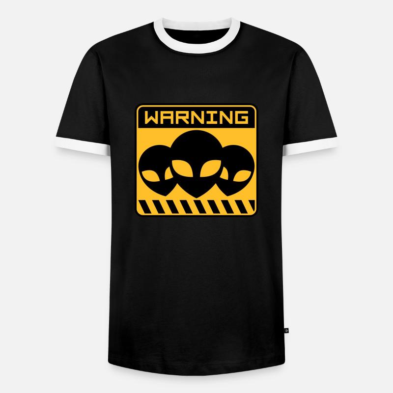 Warning Alien Design Shield - Men's Ringer Shirt - black/white