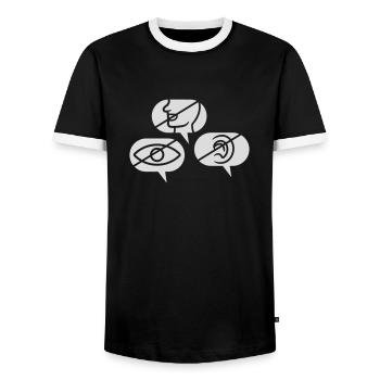 No seeing Hearing speak - Men's Ringer Shirt - black/white - Front - AI Model Female 172 light (172cm) & AI Model Male 178 light (178cm)
