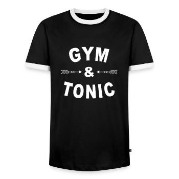 GYM & TONIC - Men's Ringer Shirt - black/white - Front - AI Model Female 172 light (172cm) & AI Model Male 178 light (178cm)