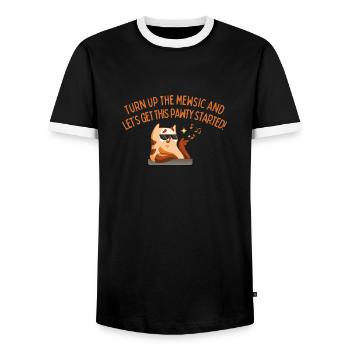 Drehen Sie das Mewsic auf - Männer Kontrast-T-Shirt - Schwarz/Weiß - Vorne - AI Model Female 172 light (172cm) & AI Model Male 178 light (178cm)