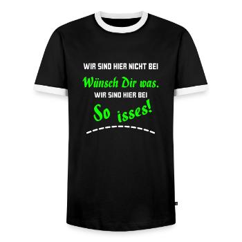 wir sind hier nicht bei wünsch - Männer Kontrast-T-Shirt - Schwarz/Weiß - Vorne - AI Model Female 172 light (172cm) & AI Model Male 178 light (178cm)