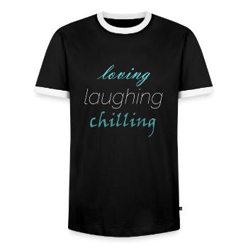 Loving laughing chilling - Men's Ringer Shirt - black/white - Front - AI Model Female 172 light (172cm) & AI Model Male 178 light (178cm)