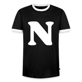 Letter n - Men's Ringer Shirt - black/white - Front - AI Model Female 172 light (172cm) & AI Model Male 178 light (178cm)