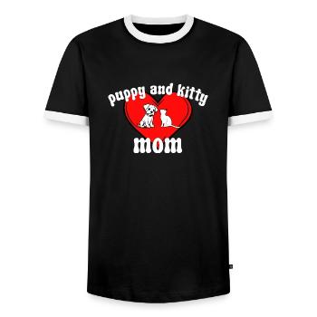 Kids Puppy And Kitty Mom - Men's Ringer Shirt - black/white - Front - AI Model Female 172 light (172cm) & AI Model Male 178 light (178cm)
