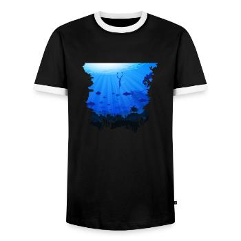 Freedive Diving Apnea Deep Seas Underwater Diver - Men's Ringer Shirt - black/white - Front - AI Model Female 172 light (172cm) & AI Model Male 178 light (178cm)