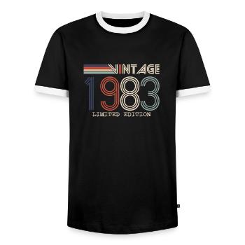 Vintage 1983 Anniversary Gift - Vintage 1983 - Men's Ringer Shirt - black/white - Front - AI Model Female 172 light (172cm) & AI Model Male 178 light (178cm)