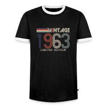 Jahrgang 1963 Jubiläumsgeschenk - Jahrgang 1963 - Männer Kontrast-T-Shirt - Schwarz/Weiß - Vorne - AI Model Female 172 light (172cm) & AI Model Male 178 light (178cm)