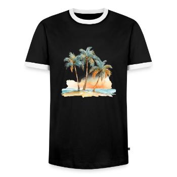 BEACH WITH THREE PALM TREES - Men's Ringer Shirt - black/white - Front - AI Model Female 172 light (172cm) & AI Model Male 178 light (178cm)