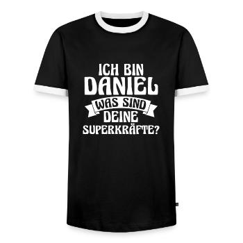 Prénom Daniel - T-shirt contrasté Homme - noir/blanc - Devant - AI Model Female 172 light (172cm) & AI Model Male 178 light (178cm)