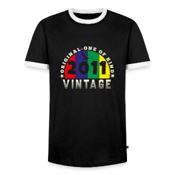 Jahrgang 2011 Retro - Bursdag - Männer Kontrast-T-Shirt - Schwarz/Weiß - Vorne - AI Model Female 172 light (172cm) & AI Model Male 178 light (178cm)