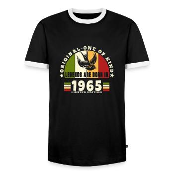 1965 Vintage Birthday Legend Gift - Men's Ringer Shirt - black/white - Front - AI Model Female 172 light (172cm) & AI Model Male 178 light (178cm)