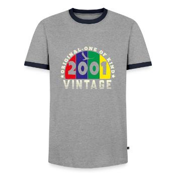 Vintage 2001 Retro - Bursdag - Men's Ringer Shirt - grey/navy  - Front - AI Model Female 172 light (172cm) & AI Model Male 178 light (178cm)
