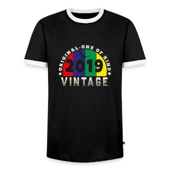 Vintage 2019 Retro - Bursdag - Men's Ringer Shirt - black/white - Front - AI Model Female 172 light (172cm) & AI Model Male 178 light (178cm)