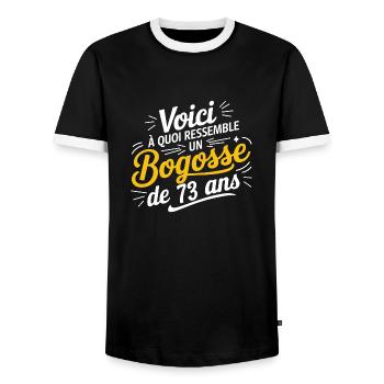 Bogosse 73 Jahre alt - Männer Kontrast-T-Shirt - Schwarz/Weiß - Vorne - AI Model Female 172 light (172cm) & AI Model Male 178 light (178cm)