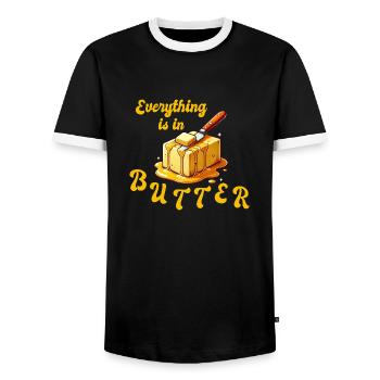 Alles in Butter - everything is in butter - Men's Ringer Shirt - black/white - Front - AI Model Female 172 light (172cm) & AI Model Male 178 light (178cm)