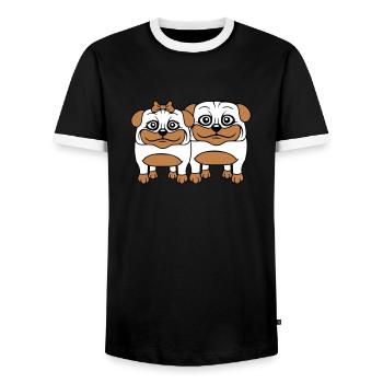 2 chiens Carlin Homme Femme Couple Deux Amoureux Amour - T-shirt contrasté Homme - noir/blanc - Devant - AI Model Female 172 light (172cm) & AI Model Male 178 light (178cm)
