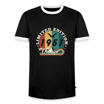 Jahrgang 1952 Retro - Bestseller - Männer Kontrast-T-Shirt - Schwarz/Weiß - Vorne - AI Model Female 172 light (172cm) & AI Model Male 178 light (178cm)