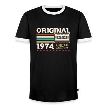 51ème Anniversaire Original Avril Millésime 1974 - T-shirt contrasté Homme - noir/blanc - Devant - AI Model Female 172 light (172cm) & AI Model Male 178 light (178cm)