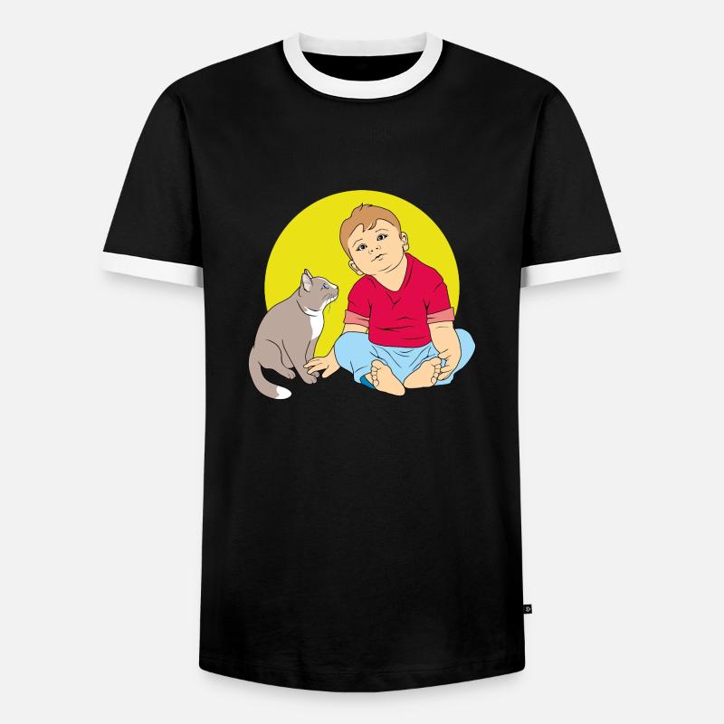 Junge spricht mit Katze - Männer Kontrast-T-Shirt - Schwarz/Weiß