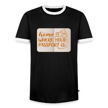 Travel-Saying-Home is... - Men's Ringer Shirt - black/white - Front - AI Model Female 172 light (172cm) & AI Model Male 178 light (178cm)