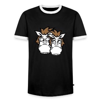 2 Horses Couple Funny Crazy Couple In Love - Men's Ringer Shirt - black/white - Front - AI Model Female 172 light (172cm) & AI Model Male 178 light (178cm)